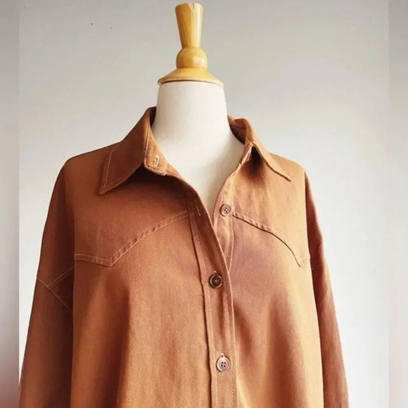 NWT KITTENISH | Oversized Brown Western Button Down Shacket | S - Picture 4 of 9